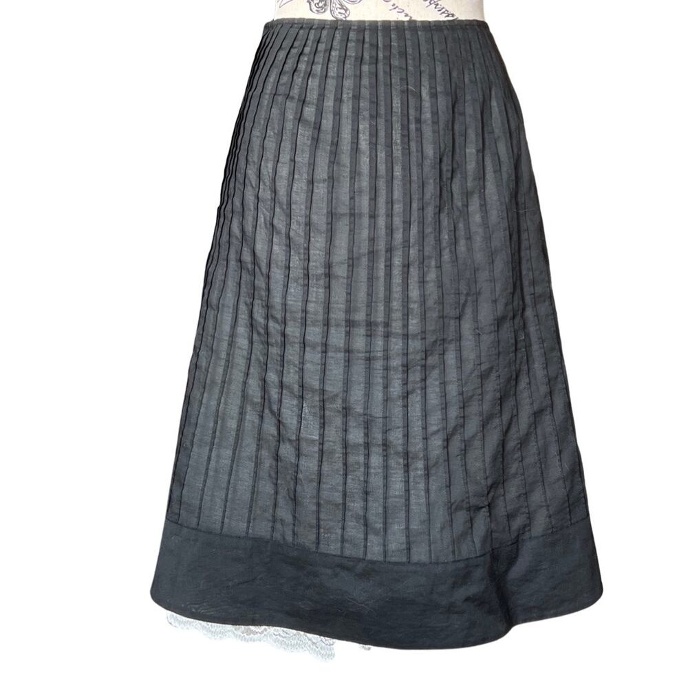 Anne Taylor Skirt Black Pleated Lace Hem Romantic Sweet